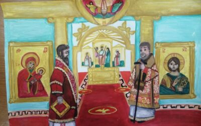 «Праздничная Литургия в Коневском монастыре». Автор: Маша Строгонова 12 лет г. Кингисепп.